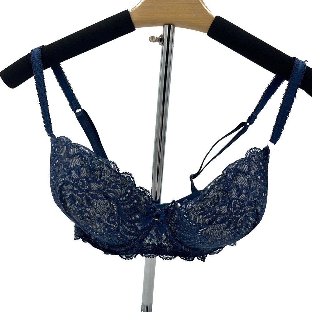 Le Mystere Sophia Lace Bra 32 DDD/F Steel Blue 408 Stained